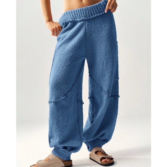 Cozy Stretchy Waist Mid Waist Textured Lounge Jogger pants - Picture 1 of 6